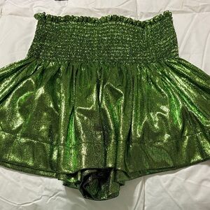 QUEEN OF SPARKLES Metallic Green High Waisted Shorts